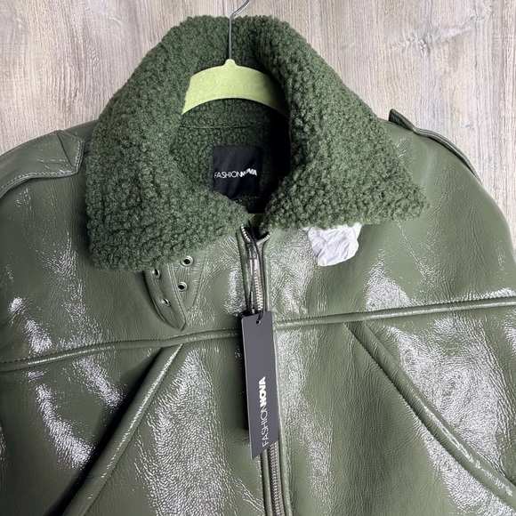 Fashion Nova Dark Green Faux Leather Crop Jacket - Picture 5 of 8